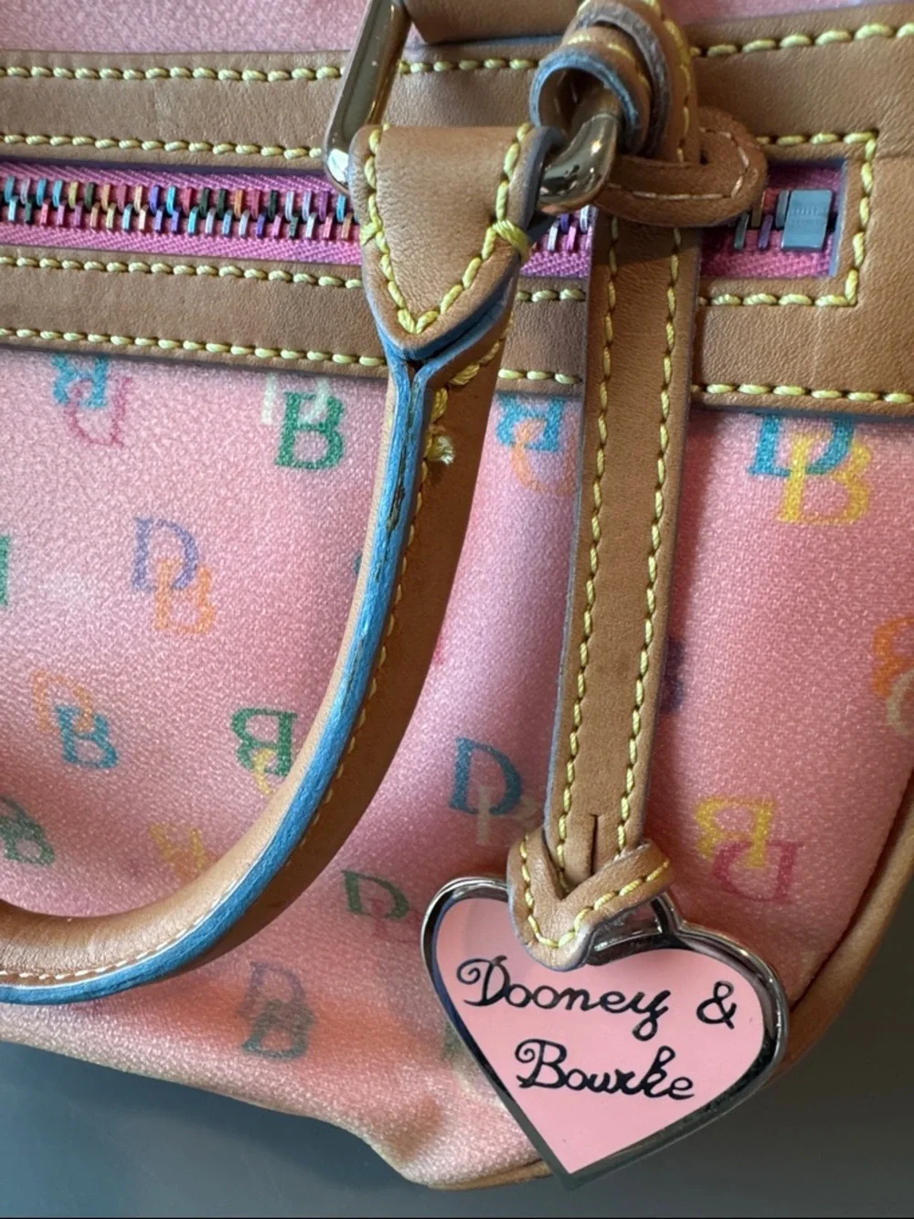 SOLD - Dooney & Bourke Pink Multicolor Logo Mini Satchel - Picture 2 of 10
